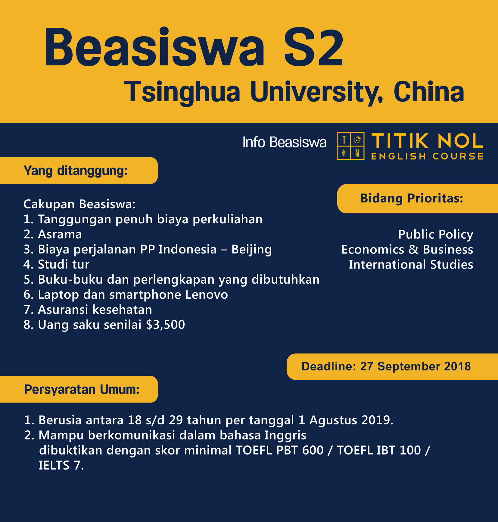 Program beasiswa S2 di Tsinghua University ini ditujukan bagi pelamar internasional termasuk Indonesia yang ingin menempuh kuliah S2 di Beijing Cina